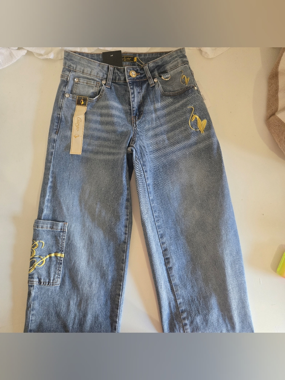 NWT Baby Phat Blue Denim Utility Cargo Pants with Gold Branding Juniors Size 1